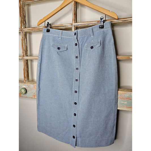 Vintage 907 Company Blue/White Gingham Button Front Denim Skirt Size 12