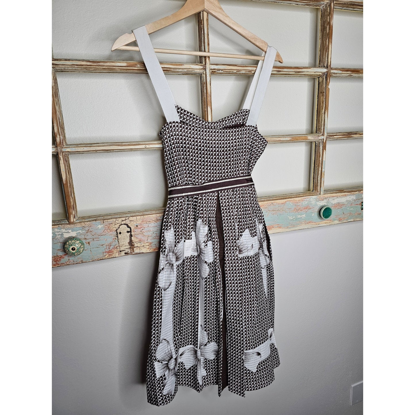 Anthropologie Edme & Esylite's Annona Dress Brown/White Bow Dress size 2