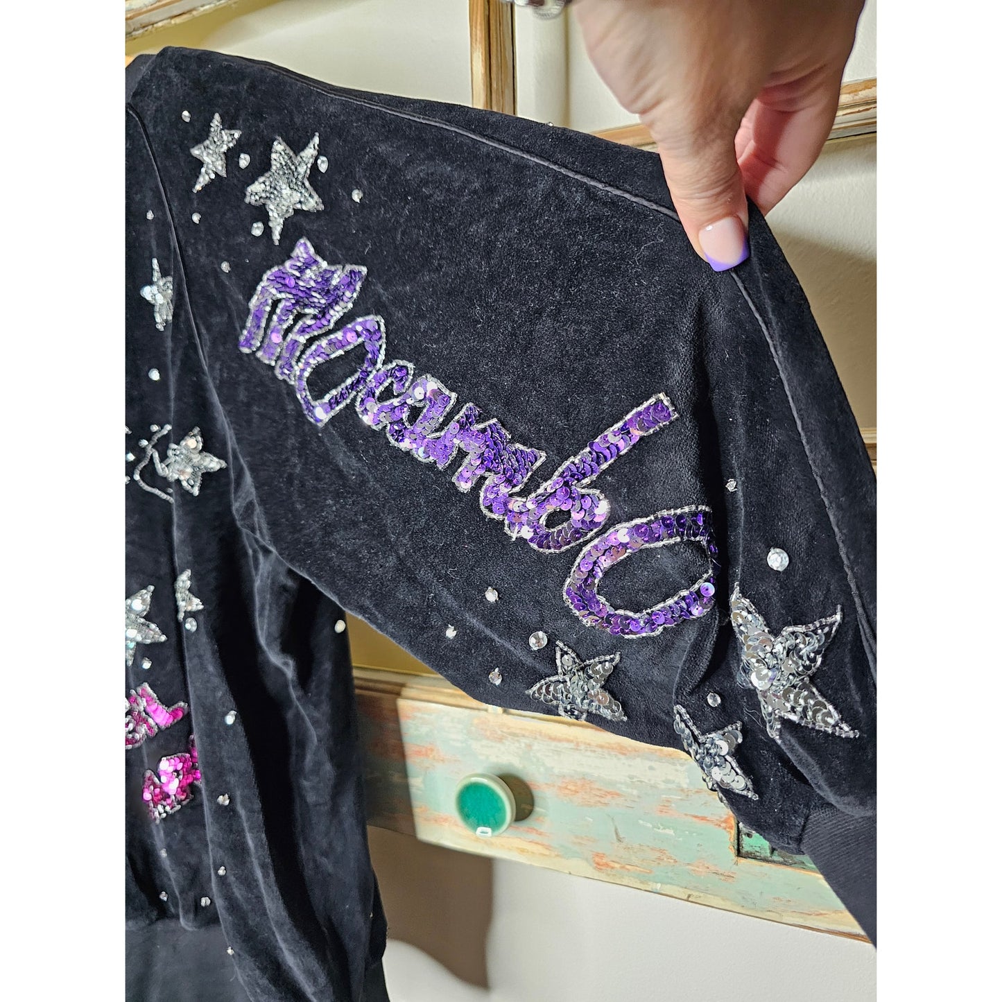 Vintage 80's Velour Sequins Pullover w/  California Night Spots ladies Medium