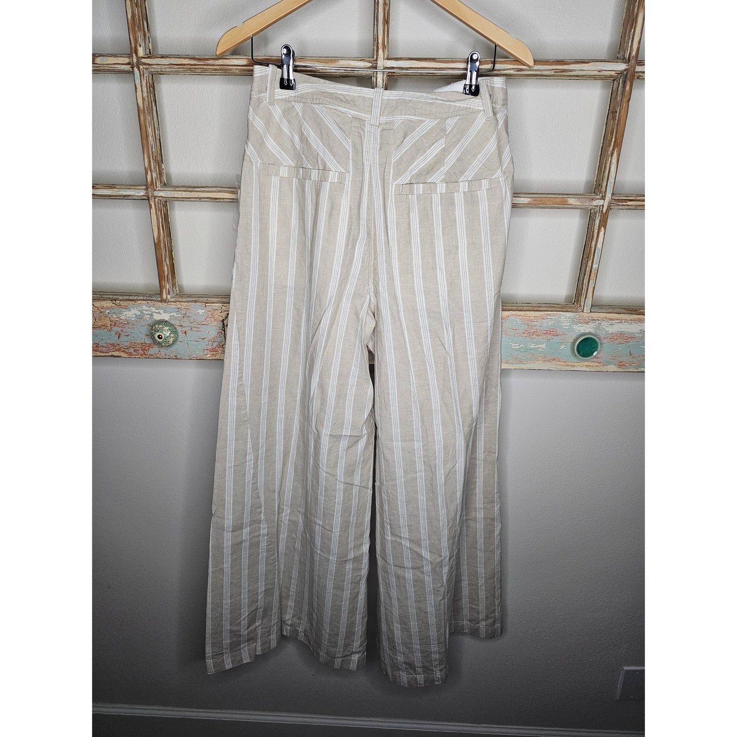 NWT Free People Wide Pleated Striped Linen Blend Pants Ladies size 4