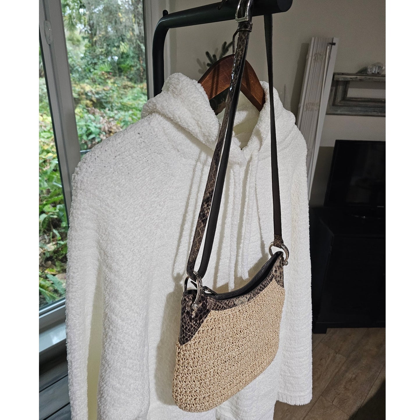 Brighton Leela Straw Crossbody Neutral Bag W/ Adjustable Strap