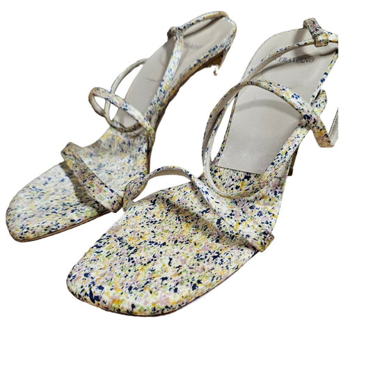 VERA WANG Strappy Ladies Silk Heels Splatter Design Size 7