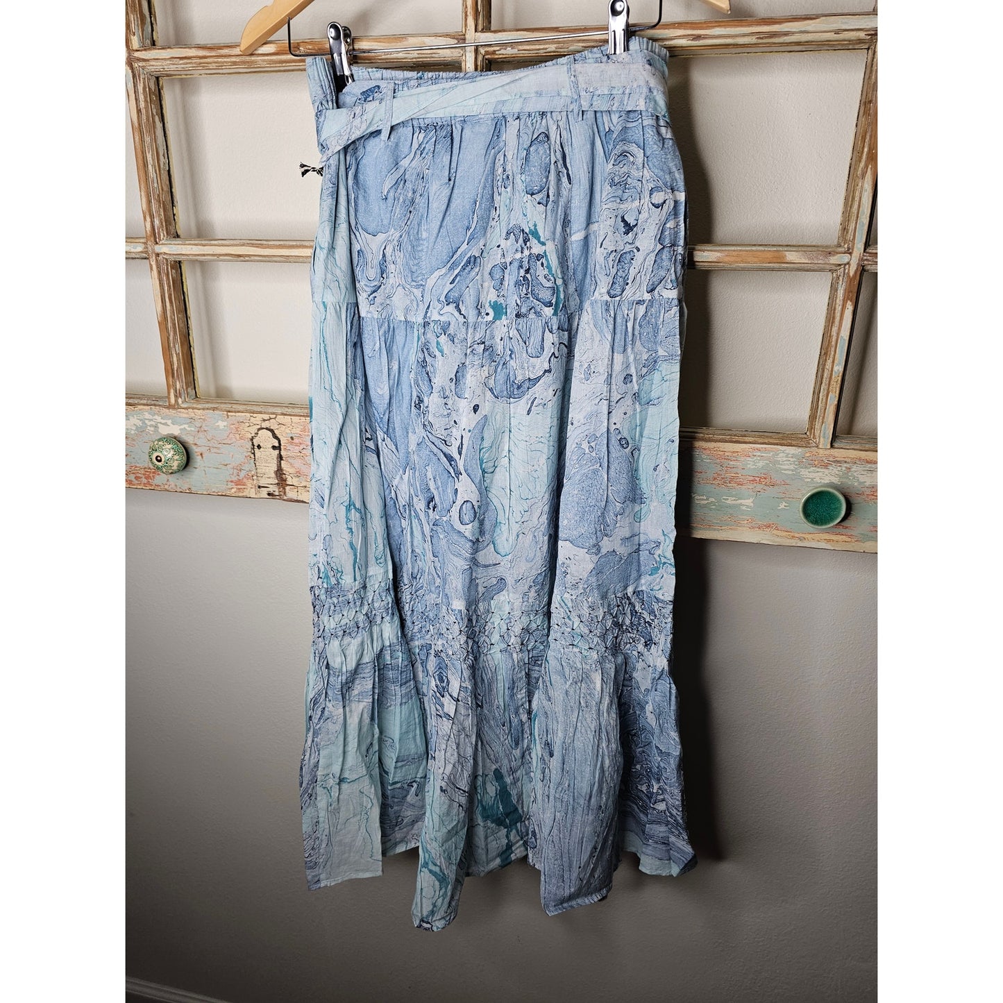 NWT St. Roche Selma Skirt Marbled Ocean in Blue Maxi Skirt Size Small