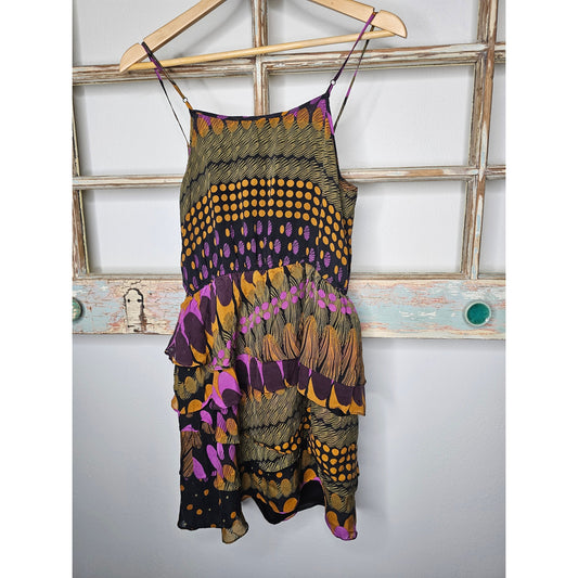 Charlie Jade 100% Silk Vibrant Abstract Spaghetti strap Dress size Small