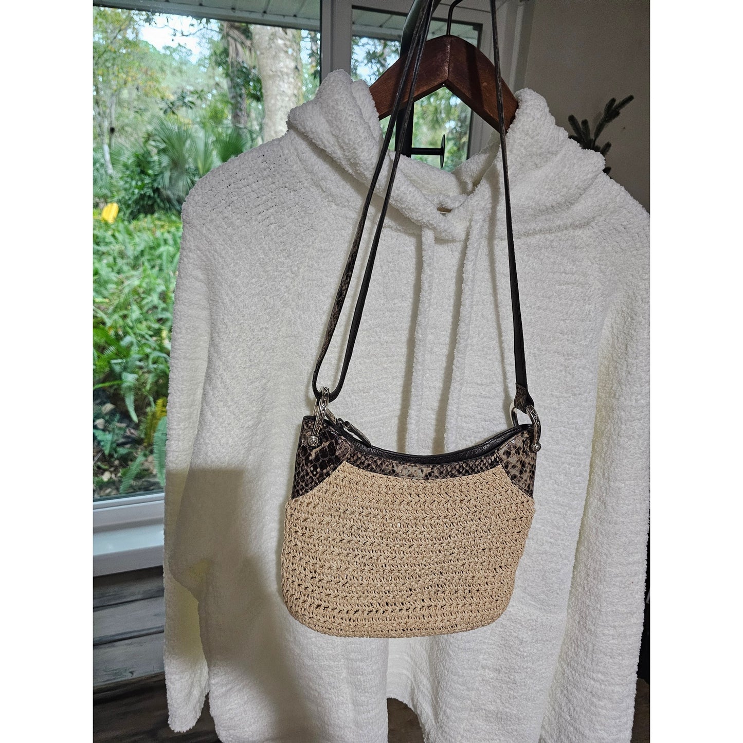 Brighton Leela Straw Crossbody Neutral Bag W/ Adjustable Strap