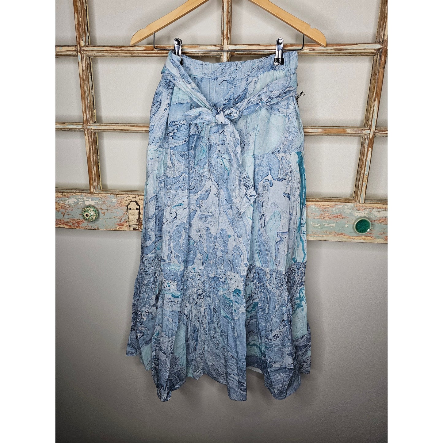 NWT St. Roche Selma Skirt Marbled Ocean in Blue Maxi Skirt Size Small