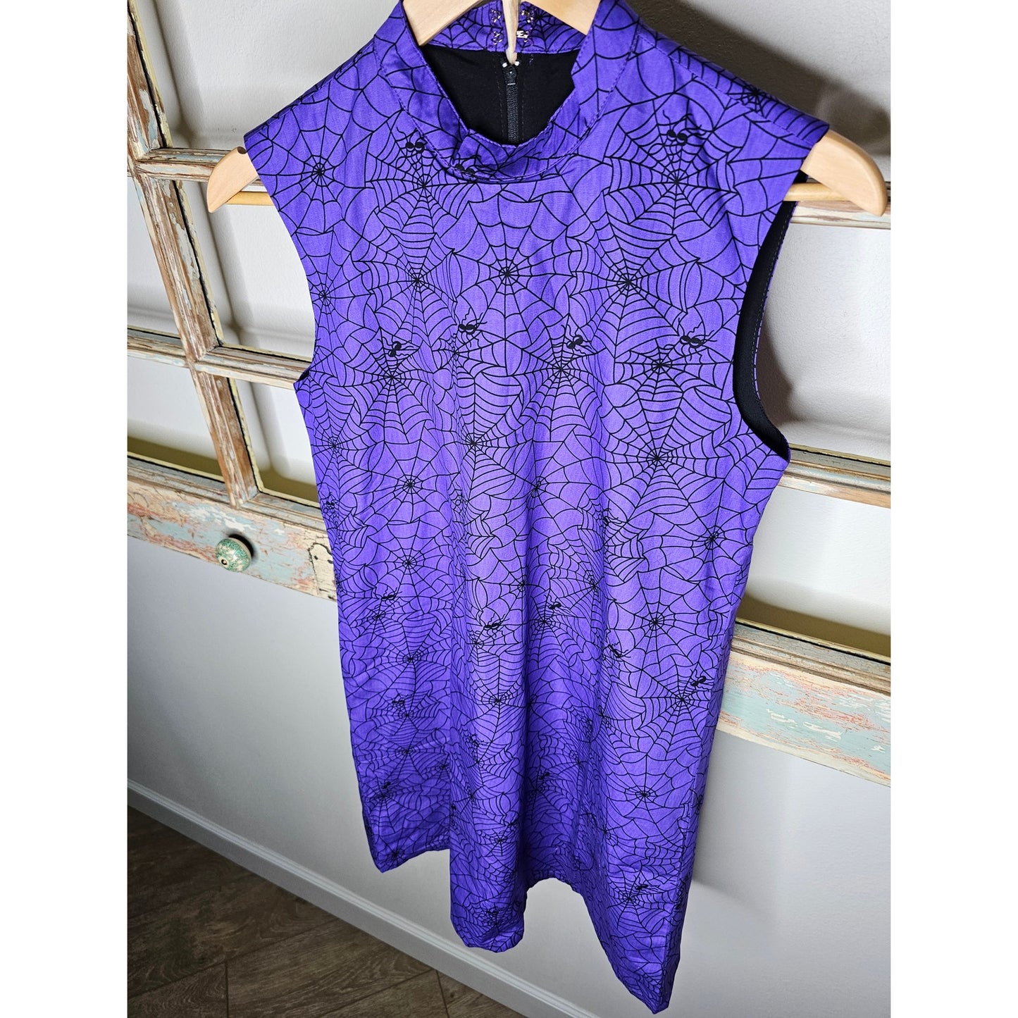NWT Magnolia Place Purple Black Spiderweb Hallowen Mini Gogo dress size Small