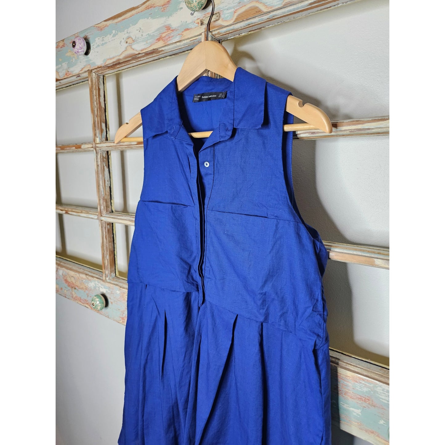 Zara Womens Sleeveless Collared Pullover Dress Pockets Blue Size Small