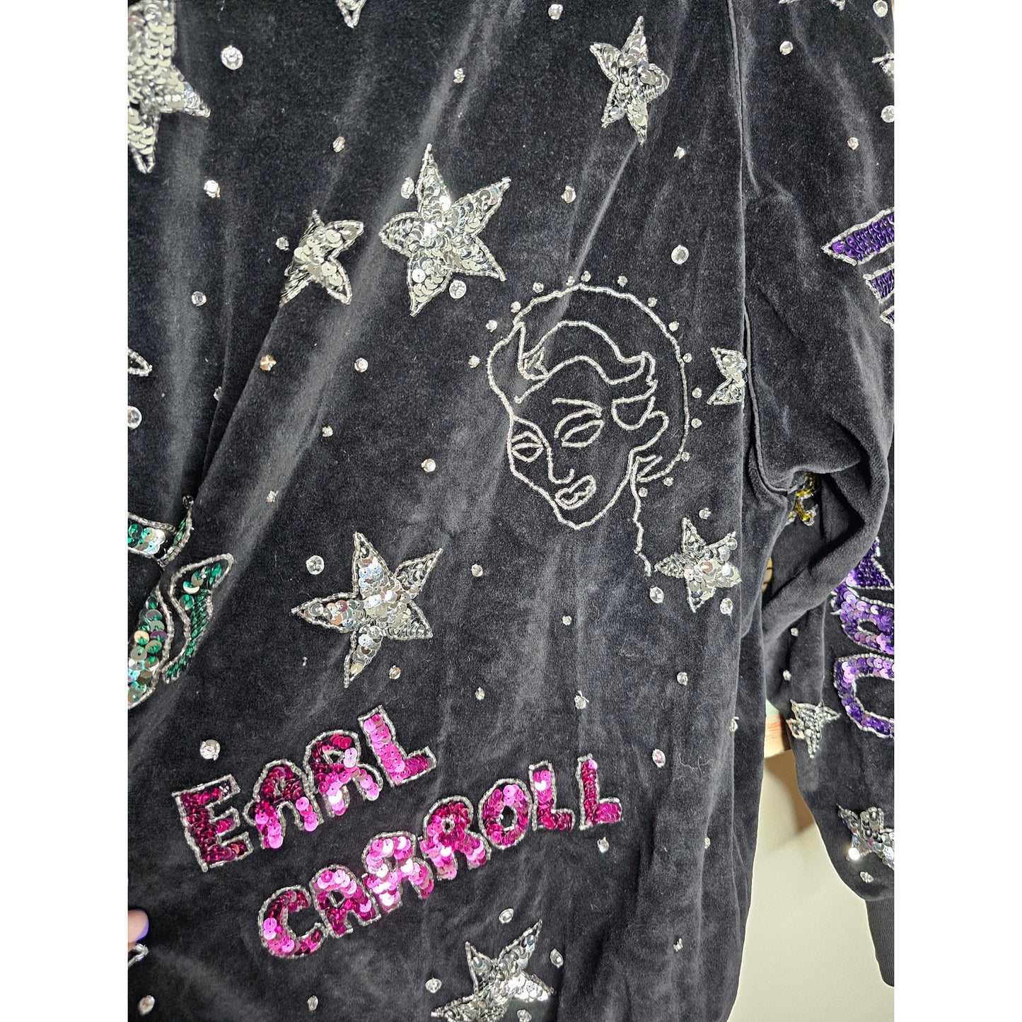 Vintage 80's Velour Sequins Pullover w/  California Night Spots ladies Medium