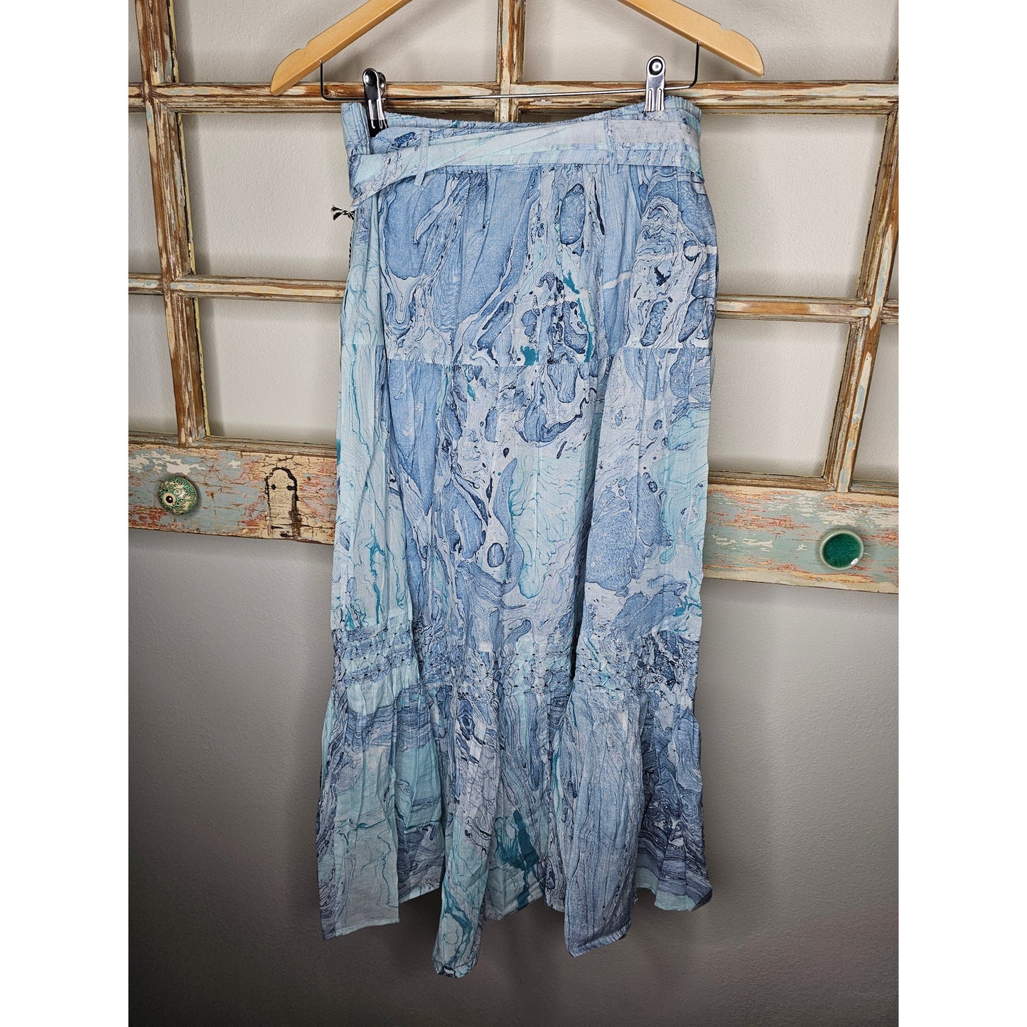 NWT St. Roche Selma Skirt Marbled Ocean in Blue Maxi Skirt Size Small