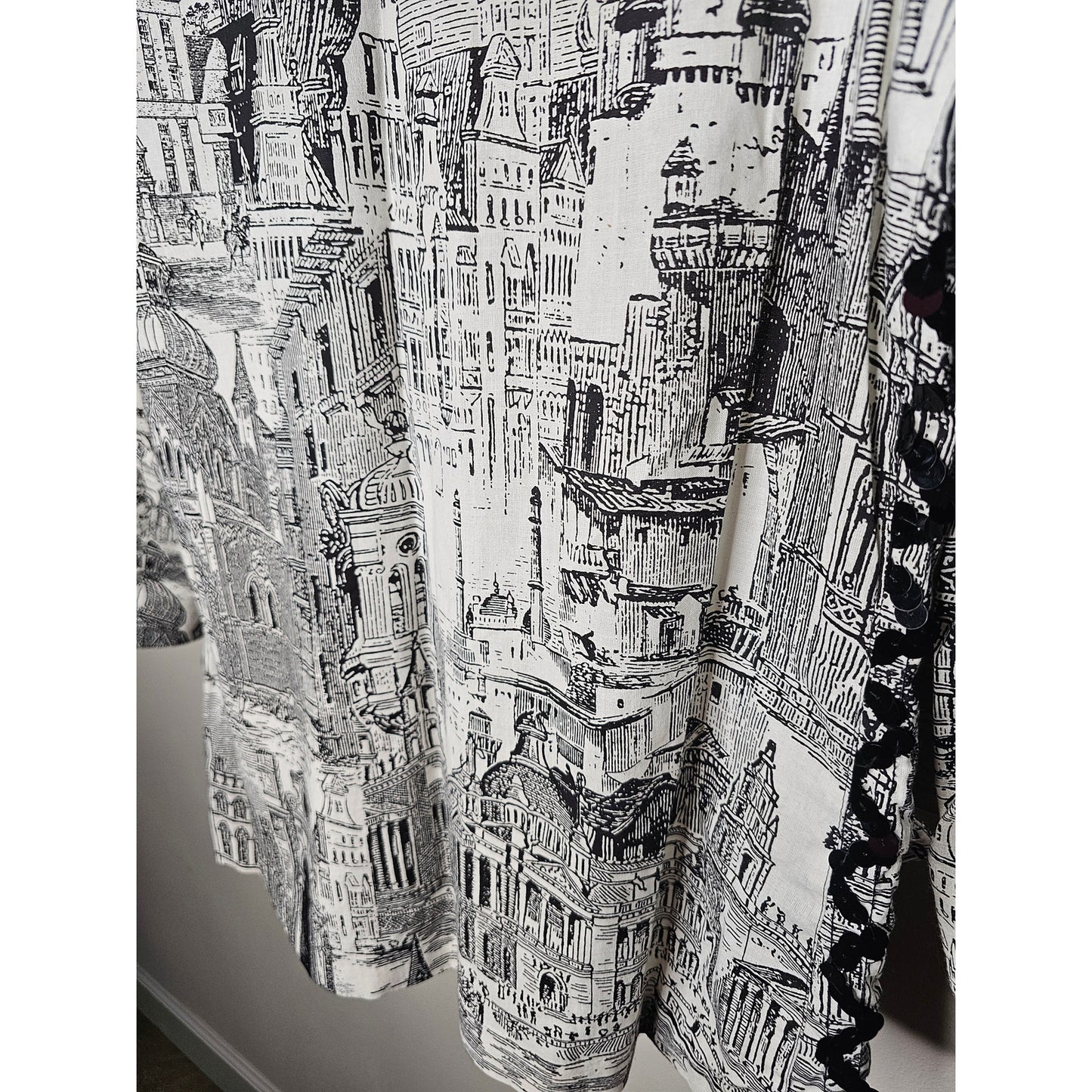 Vintage European Black/White Scenic Blazer with Sequin ric/rac front Size Large