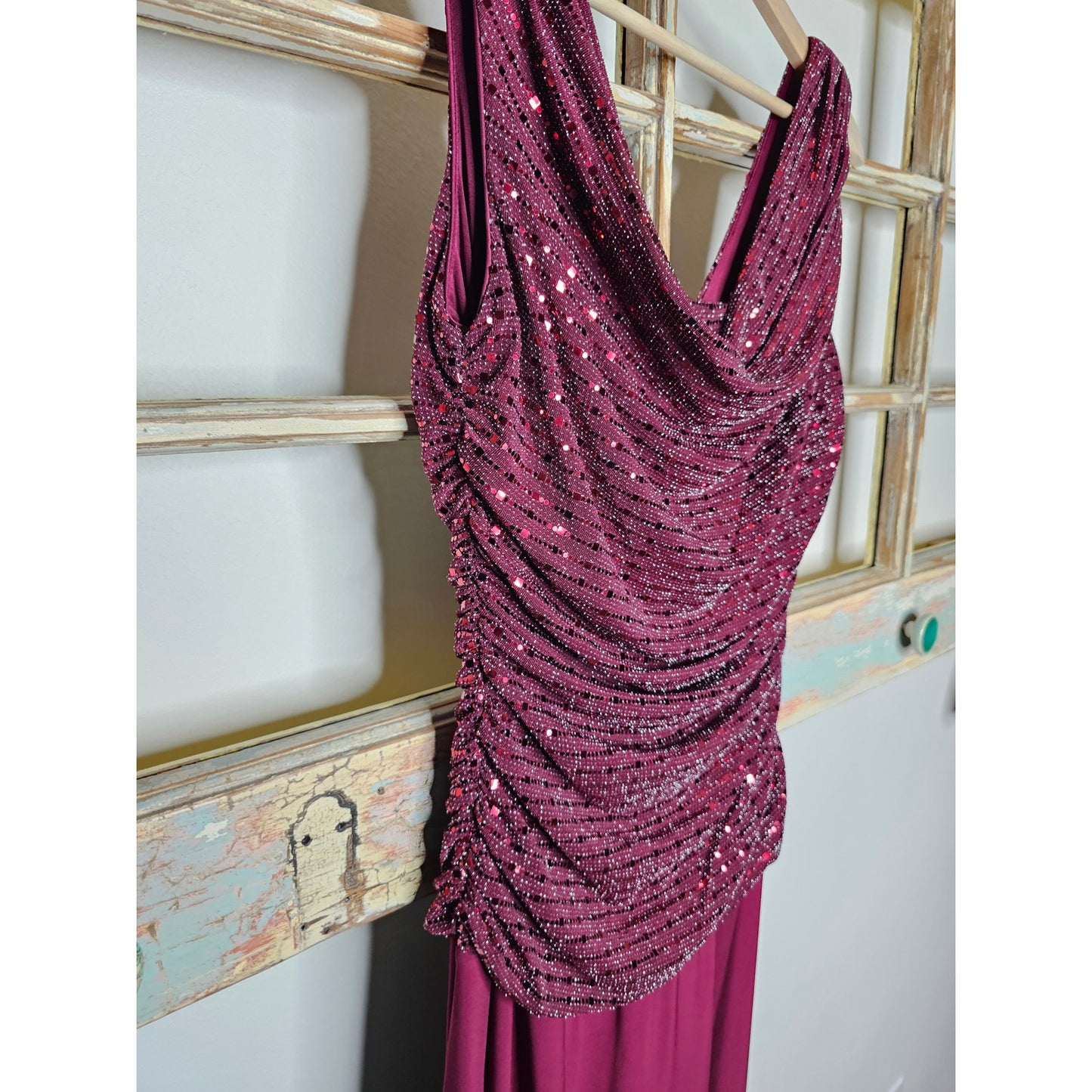 R & M Richards Long Evening Gown Dress W/ Glitter knit Bodice Ladies size 12