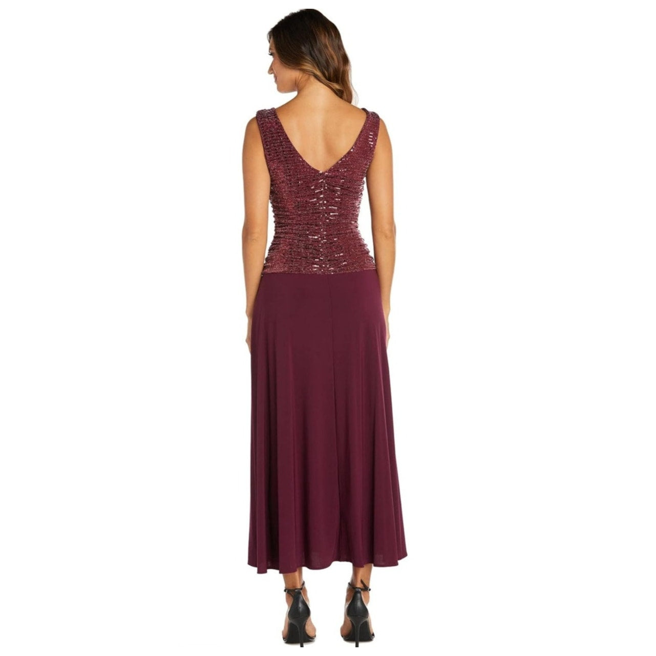 R & M Richards Long Evening Gown Dress W/ Glitter knit Bodice Ladies size 12