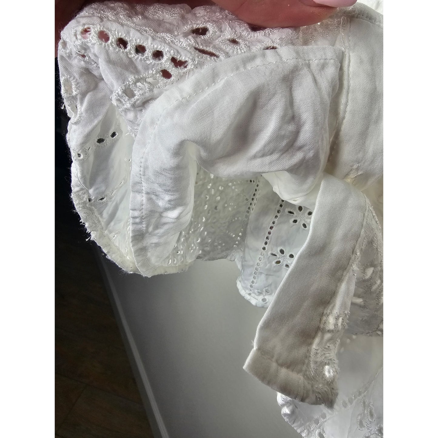 A Loves A Eyelet Lined White Button Up Top Ladies size Medium