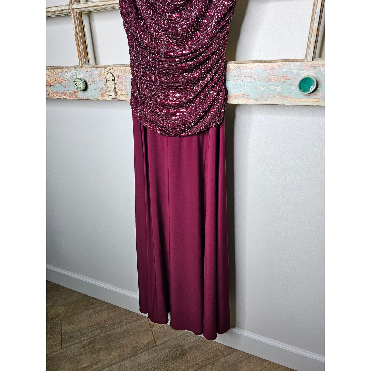 R & M Richards Long Evening Gown Dress W/ Glitter knit Bodice Ladies size 12