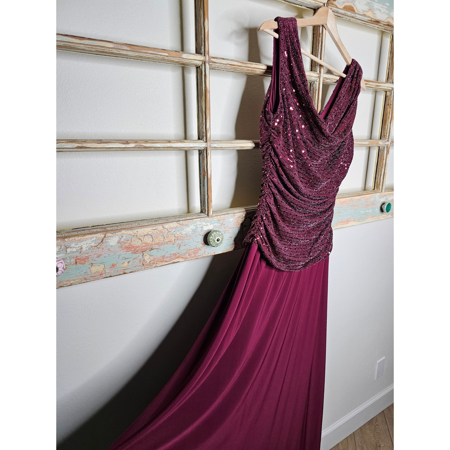 R & M Richards Long Evening Gown Dress W/ Glitter knit Bodice Ladies size 12