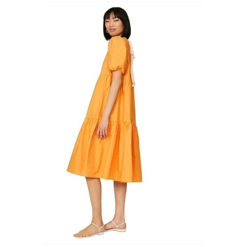 Peter Som Marigold Tiered Midi Dress Puff Sleeves W/ Keyhole back size 4