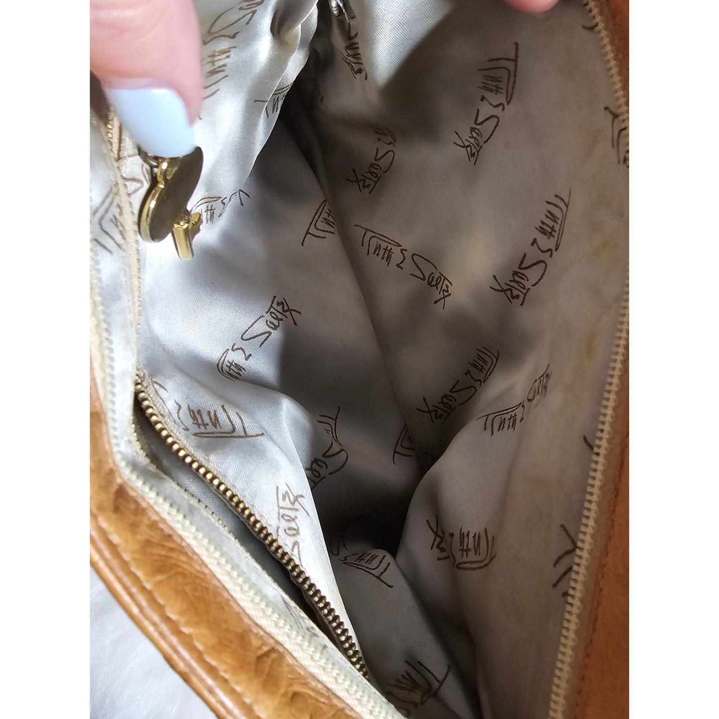 Vintage 80's Ruth Saltz Leather Clutch Ostrich Print
