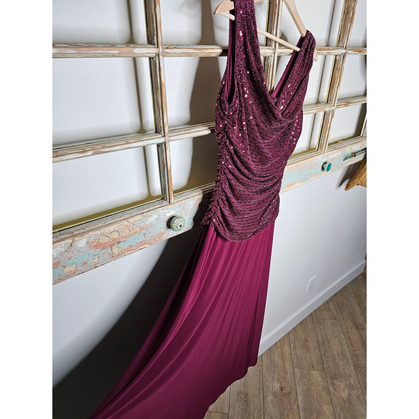 R & M Richards Long Evening Gown Dress W/ Glitter knit Bodice Ladies size 12