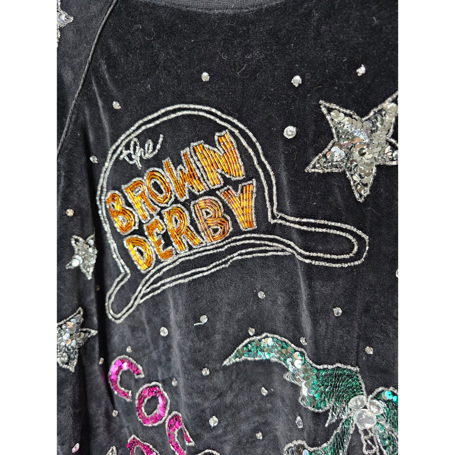 Vintage 80's Velour Sequins Pullover w/  California Night Spots ladies Medium