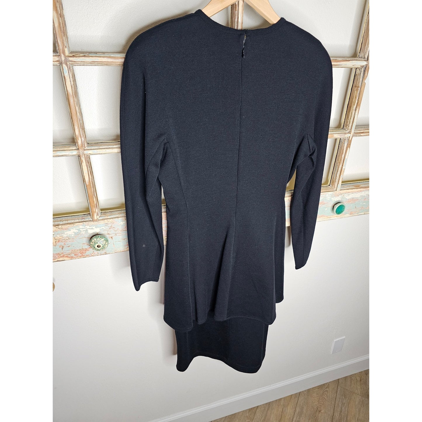 Vintage Adrienne Vittadini Black Wool Dress Ladies size Small