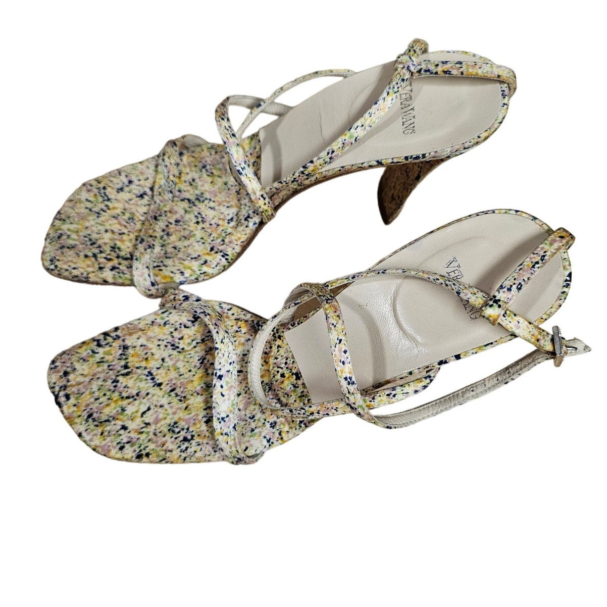 VERA WANG Strappy Ladies Silk Heels Splatter Design Size 7