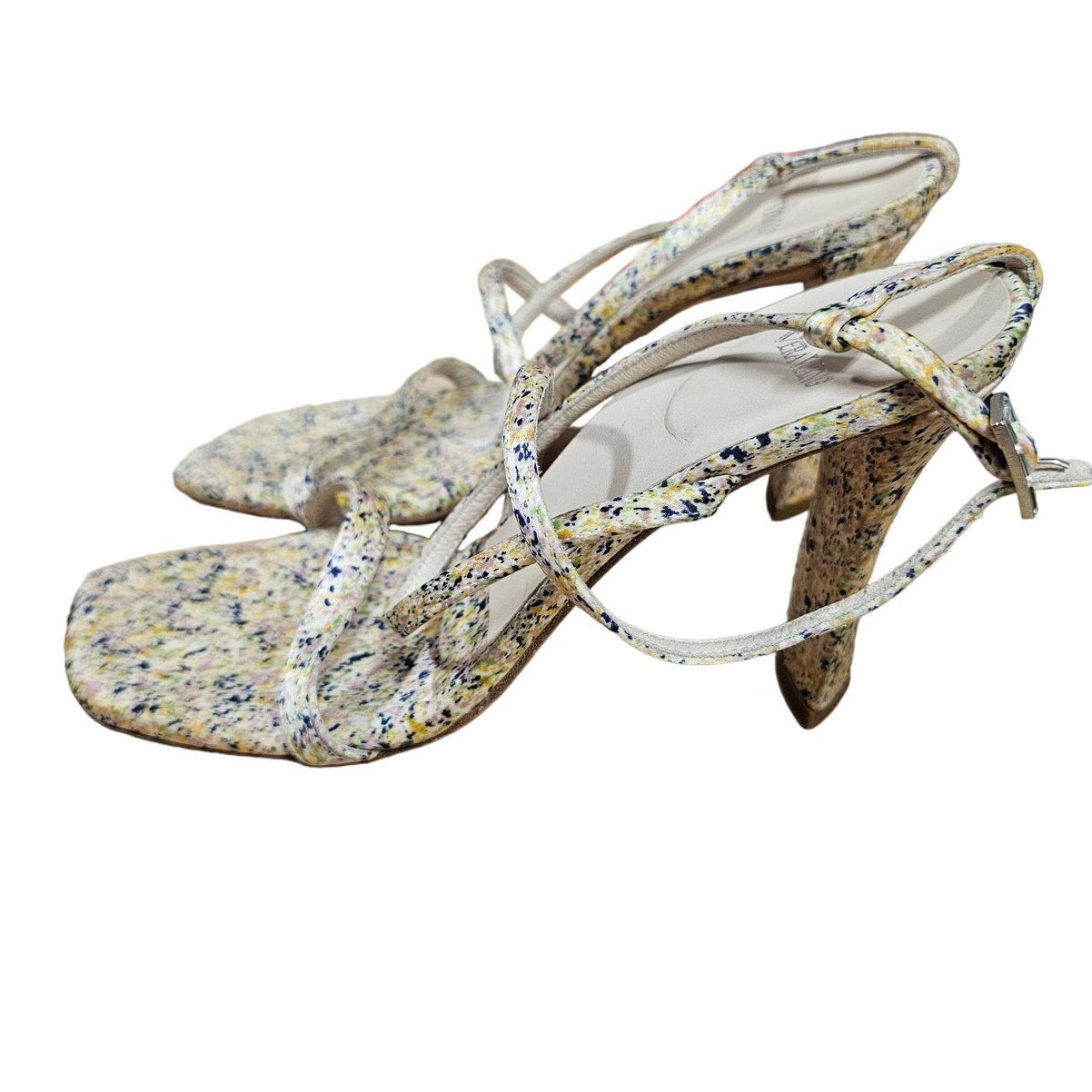 VERA WANG Strappy Ladies Silk Heels Splatter Design Size 7