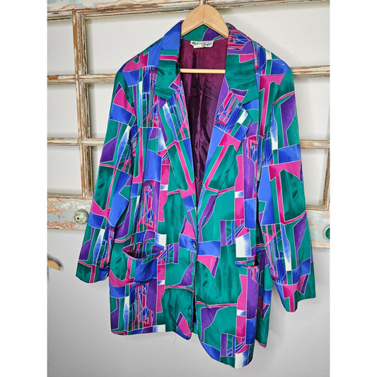 Vintage Vibrant Geometric Button Front Blazer Ladies size 1X