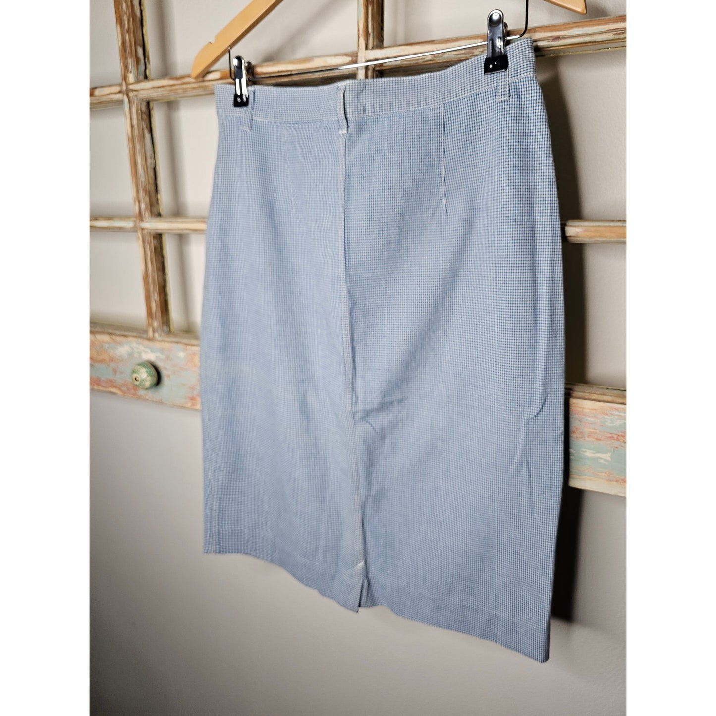 Vintage 907 Company Blue/White Gingham Button Front Denim Skirt Size 12
