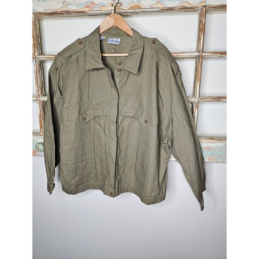 Linen Khaki Button Up Utility Style Jacket Ladies size 22