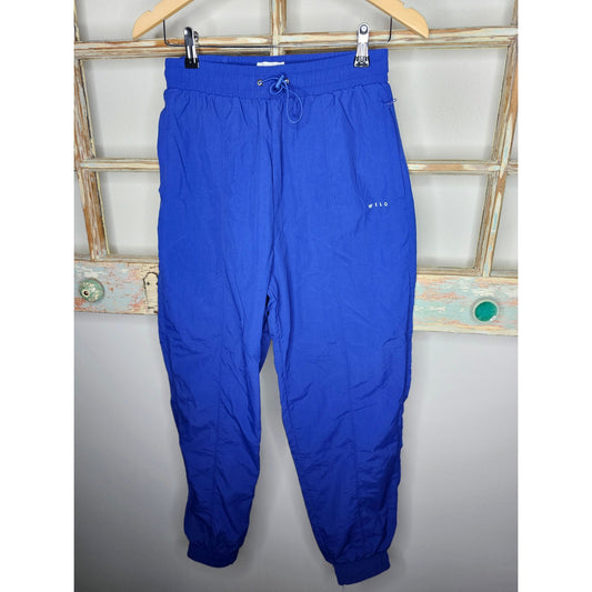 Wilo Cobalt Blue Nylon Track Pants elastic bottoms & waist W/ cinch Size Small