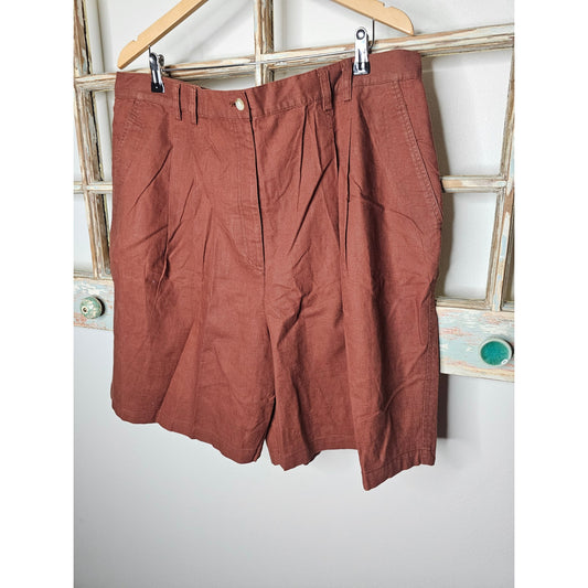 Adrian Jordan Vintage Linen Blend Rust Brown Pleated Shorts Size 22