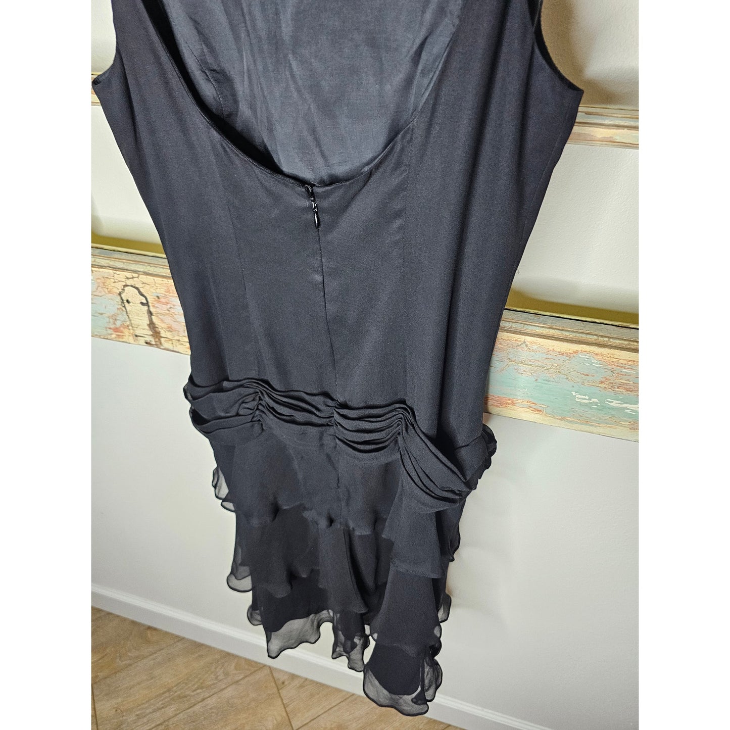 Vintage 100% Silk lined Sleeveless tiered Midi Dress w/ Swag waist size 8