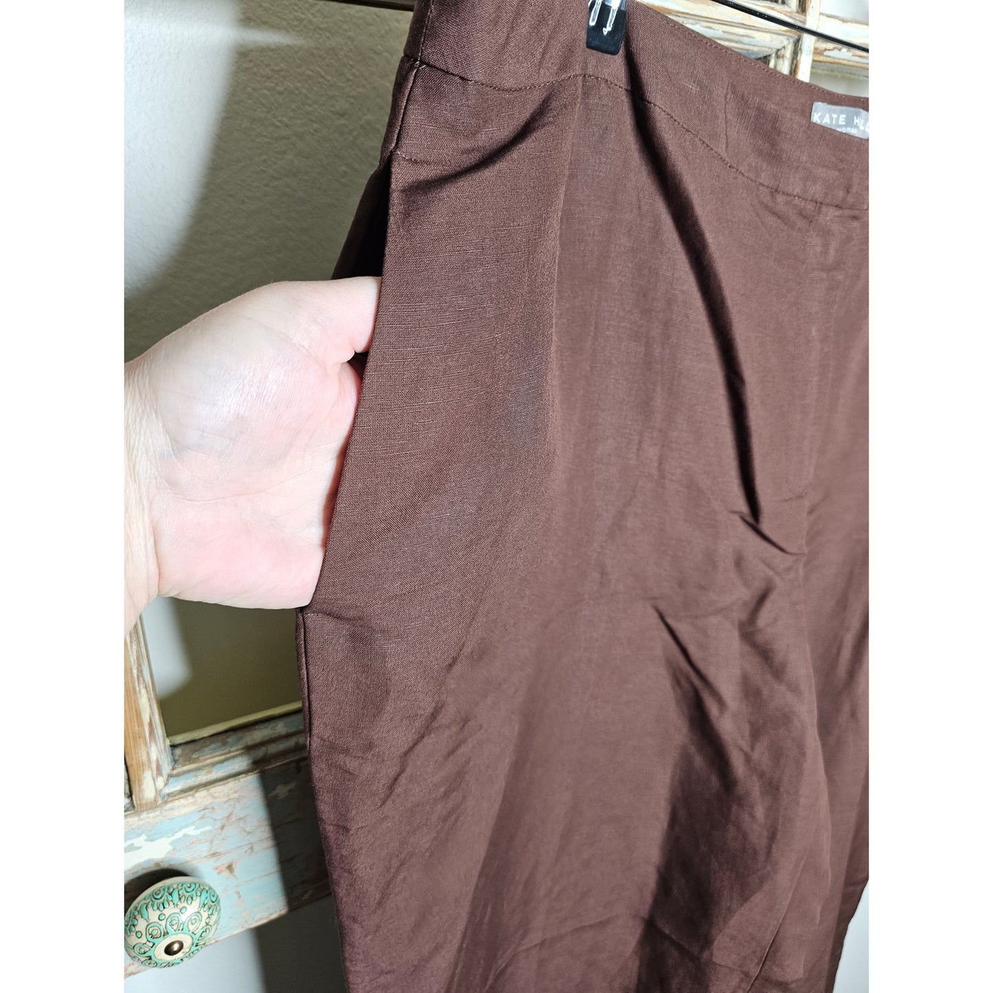 NWT Kate Hill Brown Linen Blend Lined Pants Women's Size 20W