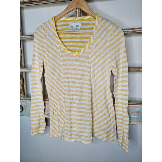 Anthropolgie Saturday Sunday Yellow/White Long Sleeve Tee Shirt Ladies Small