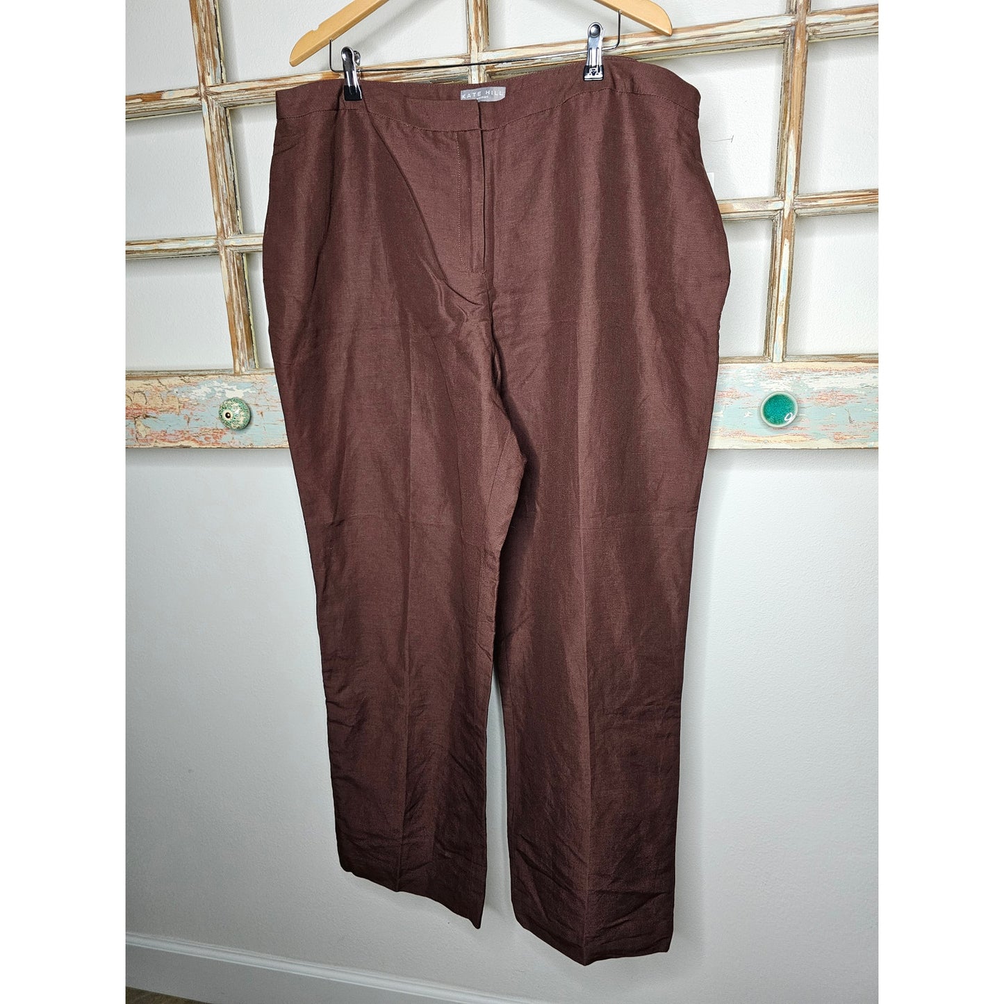NWT Kate Hill Brown Linen Blend Lined Pants Women's Size 20W
