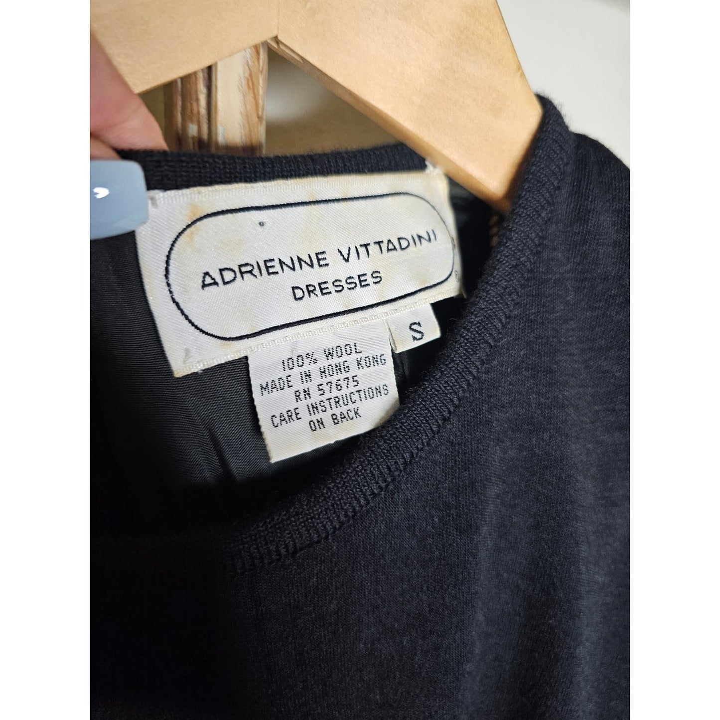 Vintage Adrienne Vittadini Black Wool Dress Ladies size Small