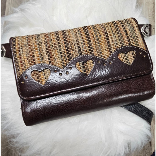 Brown Leather Brighton Heart Travel Crossbody / Clutch Tweed