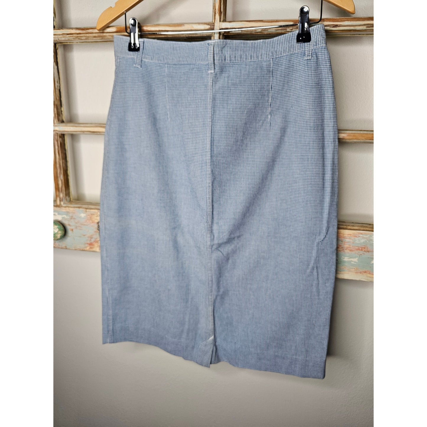 Vintage 907 Company Blue/White Gingham Button Front Denim Skirt Size 12