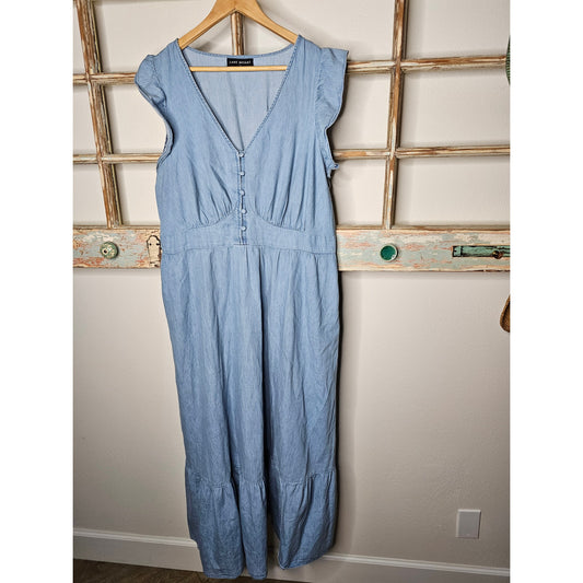Lane Bryant Denim Chambray V-neck Ruffle Cap Sleeve Dress Ladies size 16