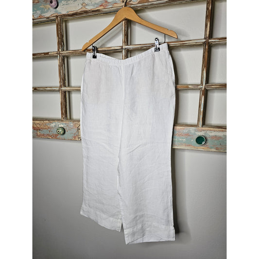 Linen J. Jill White Elastic Waist Relaxed Ankle Length Pants Ladies size Small