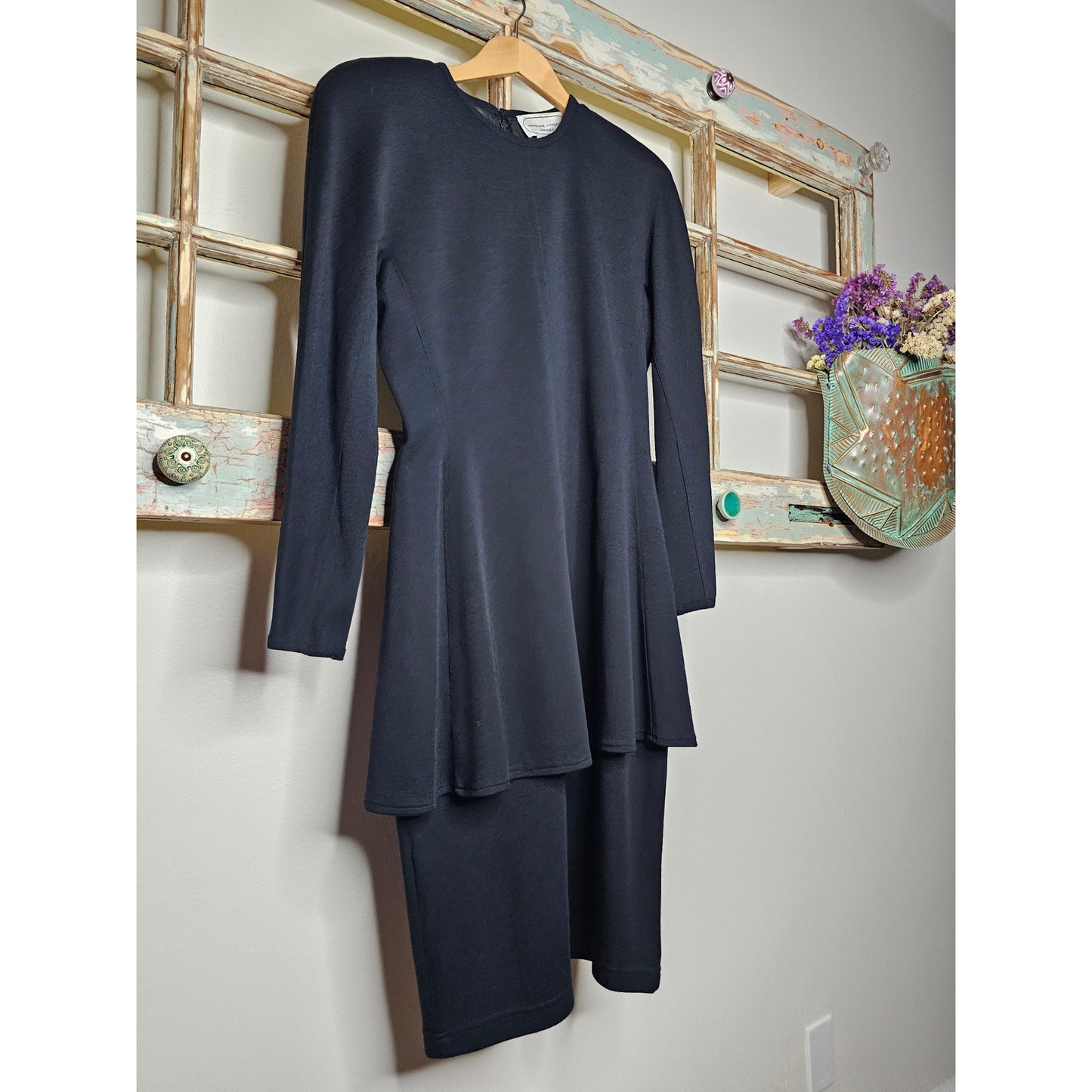 Vintage Adrienne Vittadini Black Wool Dress Ladies size Small