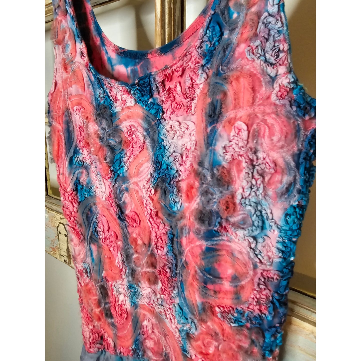 Boho Tie Dye Sleeveless Midi Dress With Layers of Detail Ladies size Medium