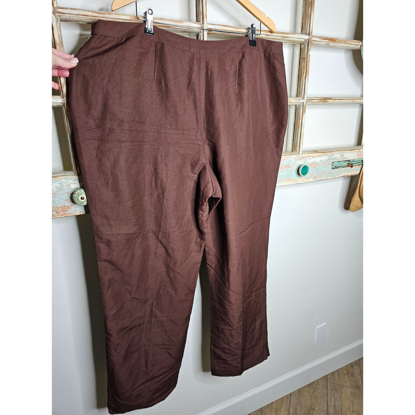 NWT Kate Hill Brown Linen Blend Lined Pants Women's Size 20W