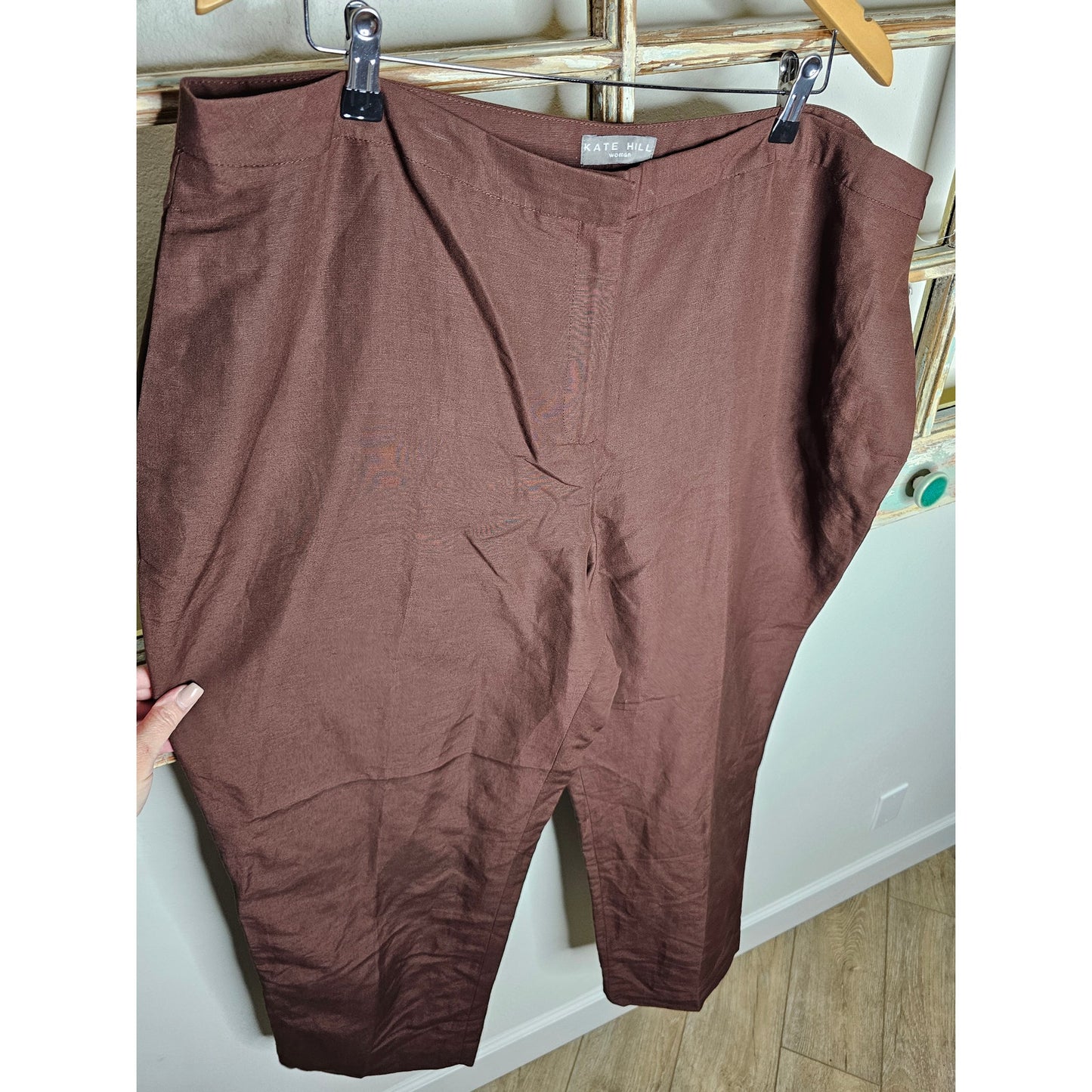 NWT Kate Hill Brown Linen Blend Lined Pants Women's Size 20W