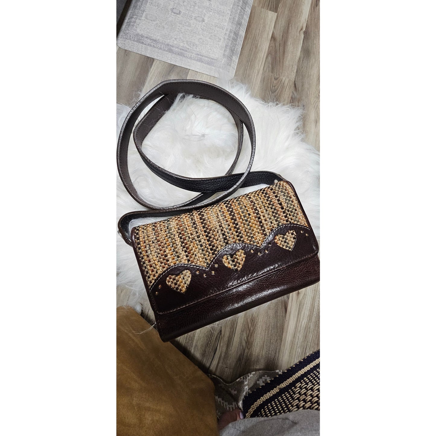 Brown Leather Brighton Heart Travel Crossbody / Clutch Tweed