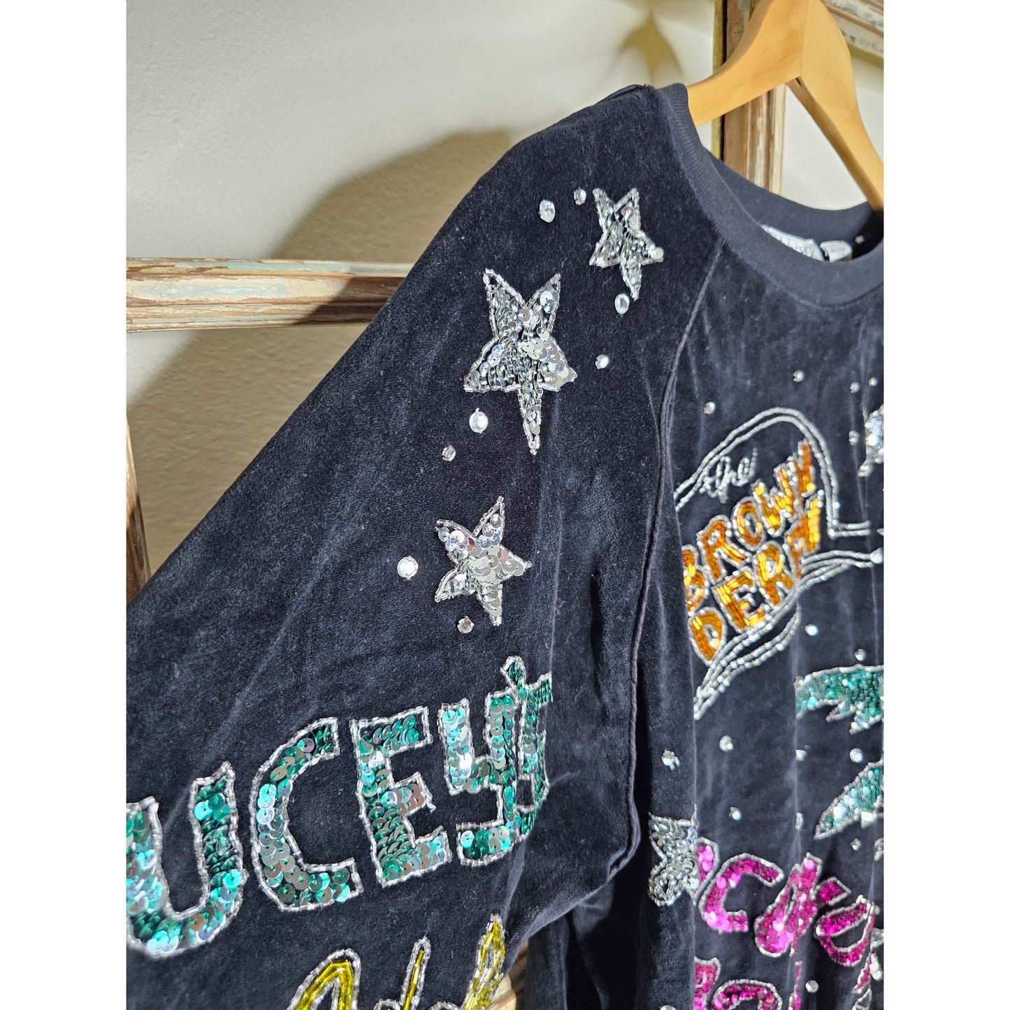 Vintage 80's Velour Sequins Pullover w/  California Night Spots ladies Medium