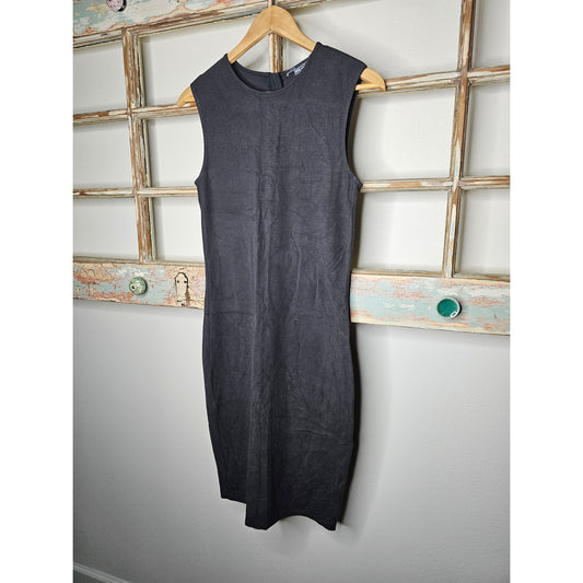 Vince Fine Gray Ribbed V-Neck Sleeveless Midi Dress Size Medium