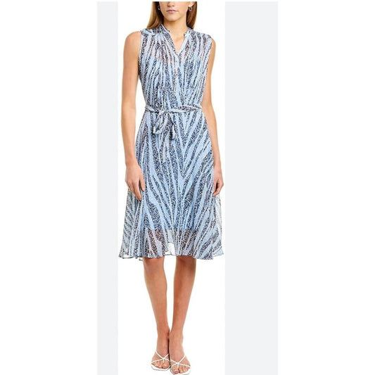 Nanette Lepore Blue Metallic Floral Sleeveless Shear Dress Size 6