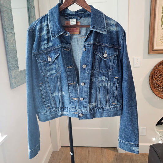 Levi Strauss & Co. Denim Jean Distressed Trucker Jacket Ladies Size XL